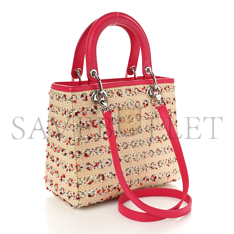 D*or raffia tweed medium lady D*or pink beige (24*20*12.1cm)